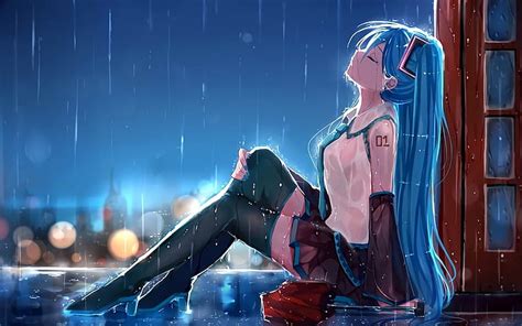 HD wallpaper: Hatsune Miku, sadness anime girl in rain, hatsune miku ...