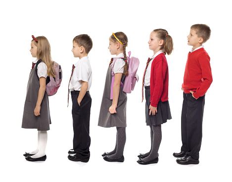 School Kids Standing In Line Studio Isolated Stock Photo - Download ...