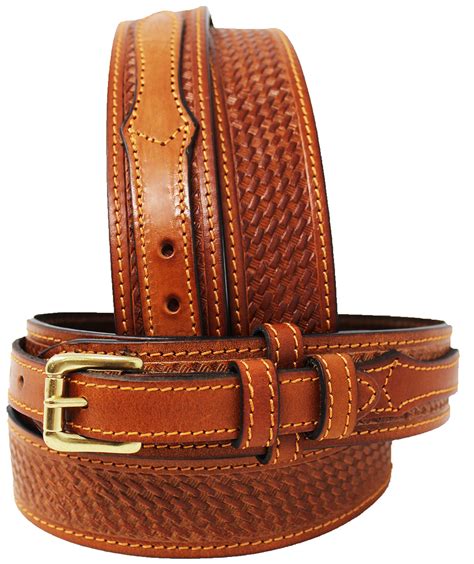 AFFILARE Mens Western RANGER BELT Tooled Leather Basket Weave BLK TAN ...