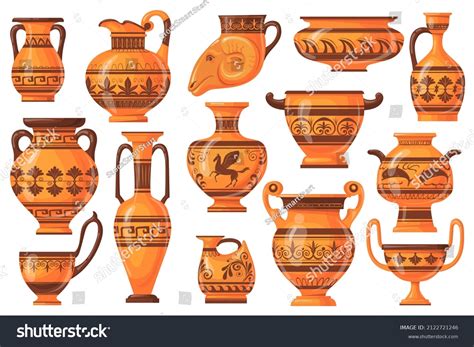 Cartoon Greek Pots Ancient Pottery Ceramic Stock Vector (Royalty Free ...