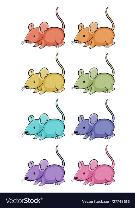 Isolated set little rats in many colors Royalty Free Vector