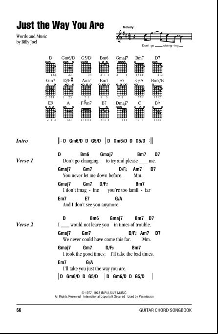 Just The Way You Are - Guitar Chords/Lyrics | zZounds