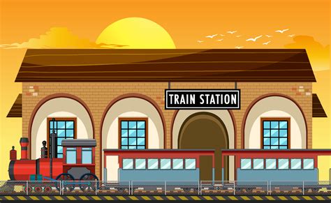 Train station scene with steam locomotive 6583000 Vector Art at Vecteezy