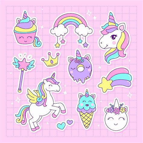 Colección de unicornio kawaii | Vector Premium