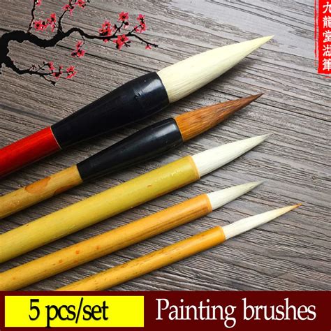 5 pcs/set Chinese Calligraphy Brushes Mixed hair brush pen bamboo ...