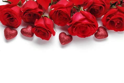 4K, 5K, Roses, Valentine's Day, Red, Heart, White background, Template ...