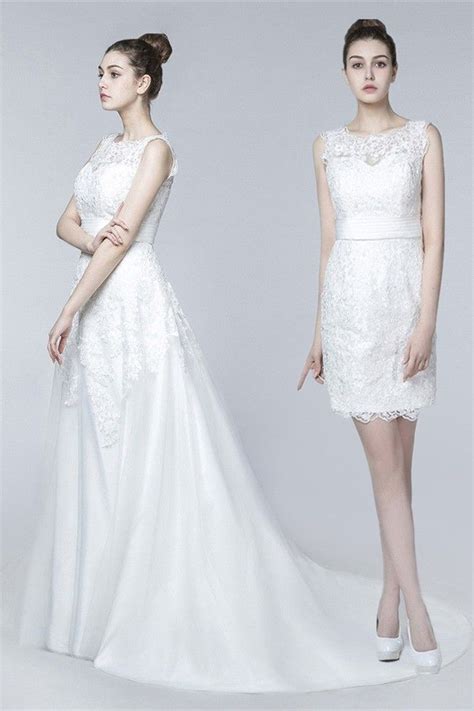 Classy Sleeveless Two In One Lace Wedding Dress With Detachable Skirt ...