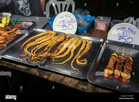 Cooked food on trays in restaurant, Koh Samui, Surat Thani Province ...