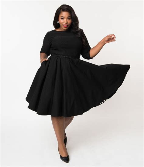 Unique Vintage Plus Size 1950s Black Devon Swing Dress | Short african ...