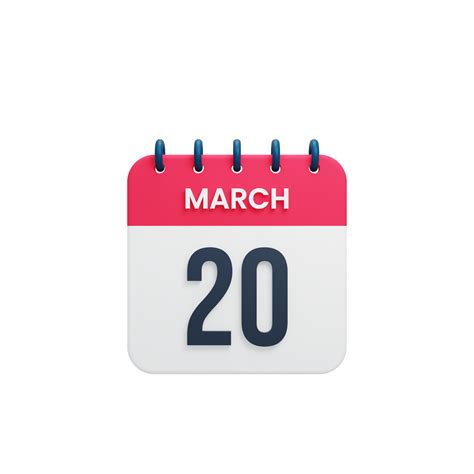 March Realistic Calendar Icon 3D Illustration Date March 20 17257461 PNG