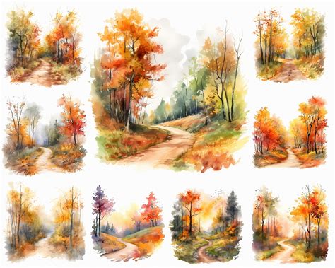 18 Watercolor Autumn Forest Trail Watercolor Forest Clipart - Etsy