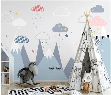 Triangle Geometric Mountains Nursery Wallpaper Modern - Etsy