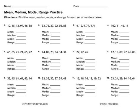 Mode Mean Median And Range Worksheets