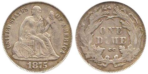 1875 CC Seated Liberty Dimes Mint Mark Above Bow: Value and Prices