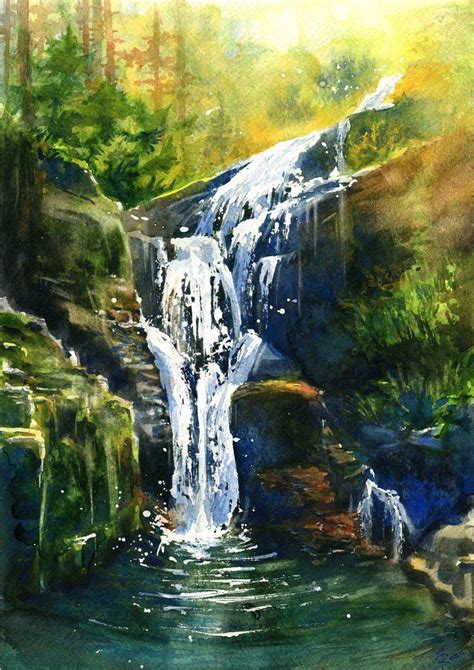 Waterfall Kamienczyka | Waterfall paintings, Waterfall art, Landscape ...