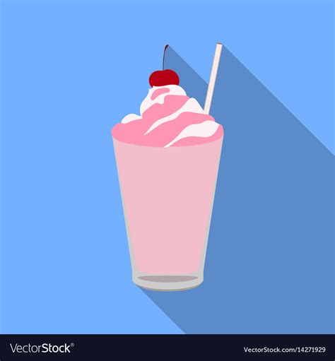 Milkshake with cherry on the top icon in flat Vector Image