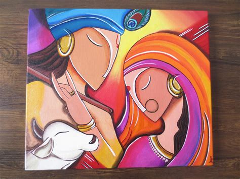 Handmade Acrylic Abstract Art Radha Krishna Painting on | Etsy