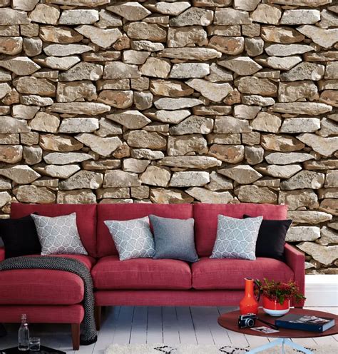 Waterproof Vintage 3D stone Effect Wallpaper Roll Modern Rustic ...