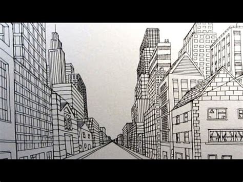 One Point Perspective Drawing City