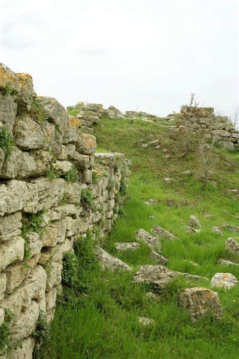 Ruins of ancient troy city stock image. Image of grass - 8982243