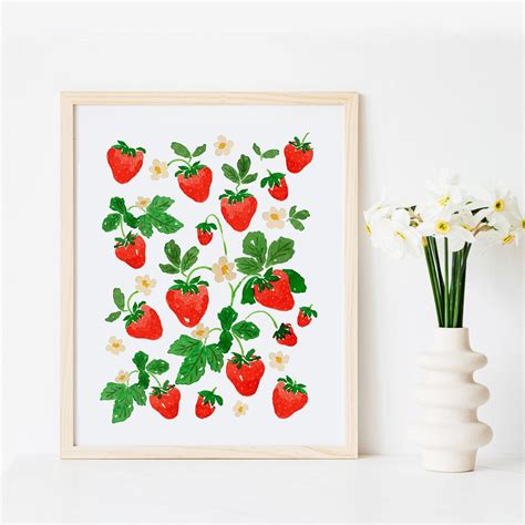 Strawberry Decor, Strawberry Print, Strawberry Art, Strawberry Painting ...