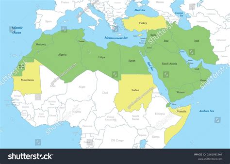 Political Color Map Mena Region Borders Stock Vector (Royalty Free ...