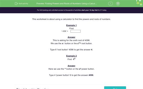 Finding Powers and Roots of Numbers Using a Calculator Worksheet - EdPlace