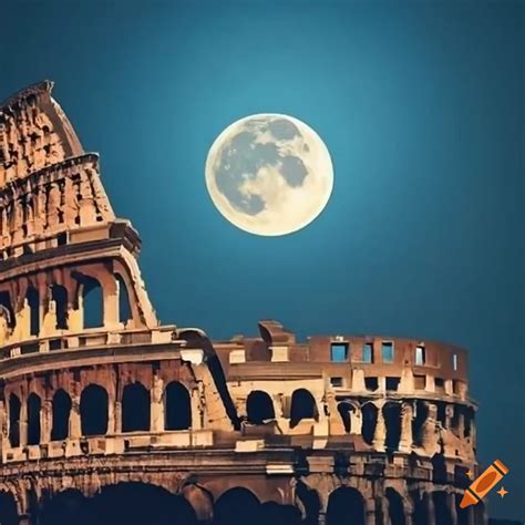 Colosseum illuminated by the full moon on Craiyon