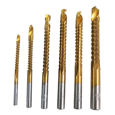 6pcs Wood Cutter Titanium Coated HSS Milling Drill Bits Set for Wood ...