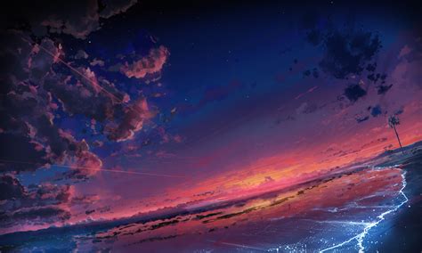 Anime Original Sky Cloud Scenic Beach Sunset Wallpaper Desktop ...