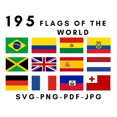 Flags of the World Bundle Svg Pdf Png Jpg Files Digital Download, 95 ...