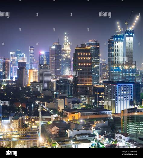 Jakarta city skyline with urban skyscrapers at night. Jakarta ...