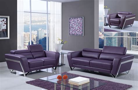 Purple Leather Living Room Set U7120