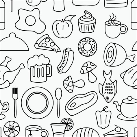 Junk Food Seamless Pattern Doodle Drawing Style Line Art Hand Drawn ...