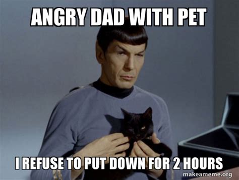 angry dad with pet I refuse to put down for 2 hours - Spock and Cat ...