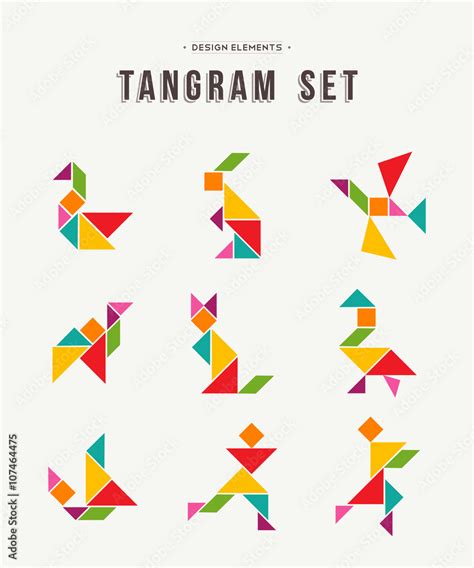 Tangram set creative art of colorful animal shapes Stock Vector | Adobe ...