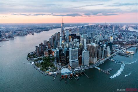 - Aerial view of lower Manhattan at sunset, New York, USA | Royalty ...