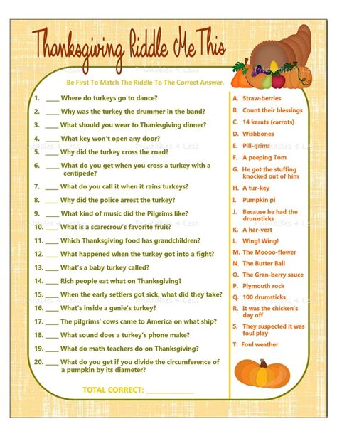 Thanksgiving Game Printable Thanksgiving Riddle Game | Etsy in 2021 ...