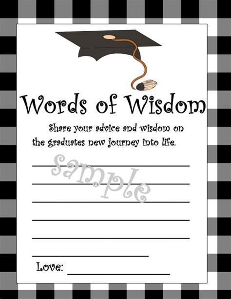 Graduation Words of Wisdom Cards-diy Printable - Etsy