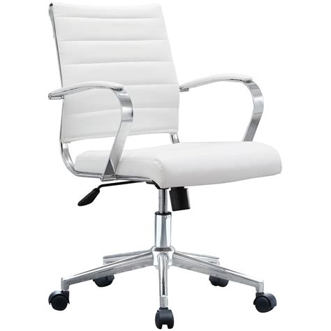 White Office Chair Ribbed Modern Ergonomic Mid Back PU Leather With ...