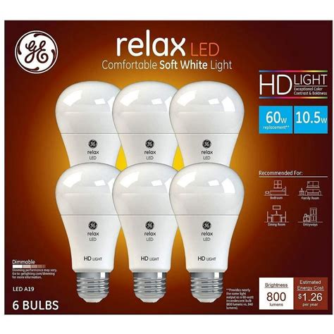 GE Relax HD A19 LED Dimmable Light Bulb 10.5W (60 Watt Equivalent ...