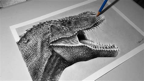 Drawing a realistic DINOSAUR || T-rex pencil portrait - YouTube