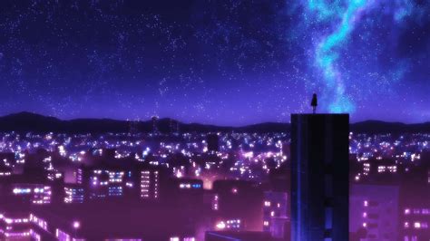 Download Purple Night Anime City Wallpaper | Wallpapers.com