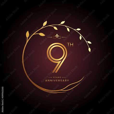 9th anniversary logo with golden number for celebration event ...