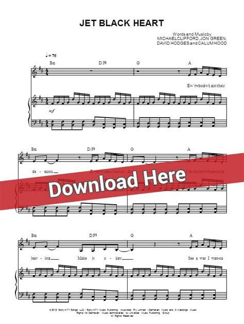 5 Seconds of Summer 'Jet Black Heart' Sheet Music, Piano Note & Chords