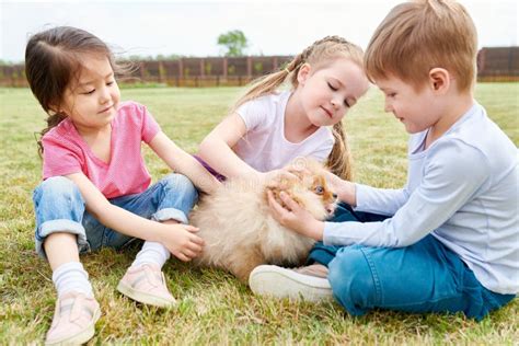 Kids Playing with Cute Puppy Stock Photo - Image of asian, enjoying ...