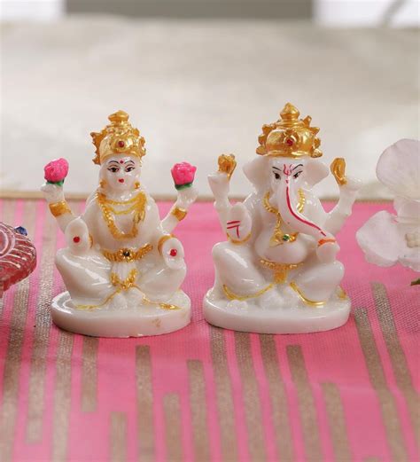 Buy White Marble Laxmi Ganesh Idol by Gallery99 Online - Ganesha ...