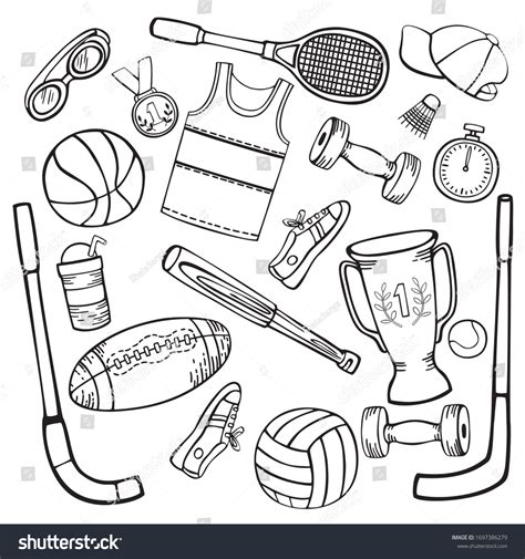 Sports Equipment Set Black White Vector Stock Vector (Royalty Free ...