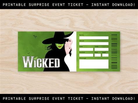 Printable Wicked Broadway Ticket Surprise, Musical Collectible Theater ...