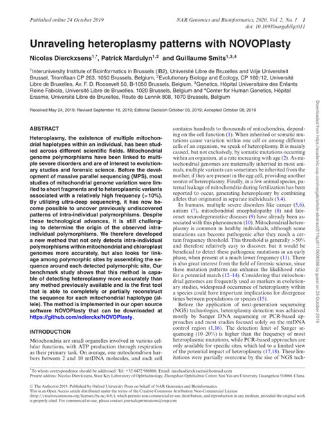 (PDF) Unraveling heteroplasmy patterns with NOVOPlasty